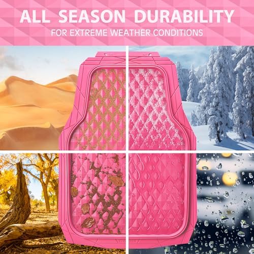 CAR PASS Heavy Duty Rubber Hot Pink Car Floor Mats & Cargo Liners, Deep Dish All-Weather Trunk Mats Durable Anti-Slip 3D Rhombus Waterproof Trim to Fit Liner Universal Fit Auto,Sedan,SUV,Truck, Pink - Image 4