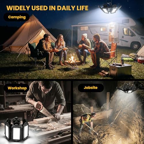 LED Work Light Compatible with Dewalt 20V Battery - 68W 6800LM Ceiling Flood Light 6+1 Deformable Panels Garage Light with Type-C & USB-A, Emergency Camping Light for Shed, Workshop, Job Site - Image 6