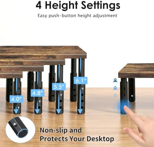 OPNICE Adjustable Monitor Stand Riser for Desk, Wood Computer & Laptop Stand, Desk Organizers and Accessories, Office Desk Accessories & Workspace Organizer for Home Office Supplies, Brown - Image 2