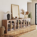 BELLEZE Set of 2 65" Arched Sideboard with Glass Door, Accent Buffet Cabinet with Storage and Adjustable Shelves, Classic Modern Large Console Sideboard for Living Room Kitchen Entryway (Camel) by BELLEZE