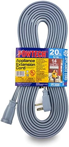 Heavy Duty 20 FT Air Conditioner and Major Appliance Extension Cord UL Listed 14 Gauge, 125V, 15 Amps, 1875 Watts Grounded 3-PRONGED Cord by POWTECH