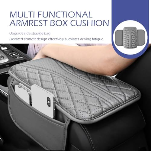 Car Center Console Cover, Breathable Fiber Leather Car Armrest Cover with 2 Storage Bags, Universal Vehicle Center Console Pad, Universal for SUV, Sedan, Truck (Gray) - Image 4