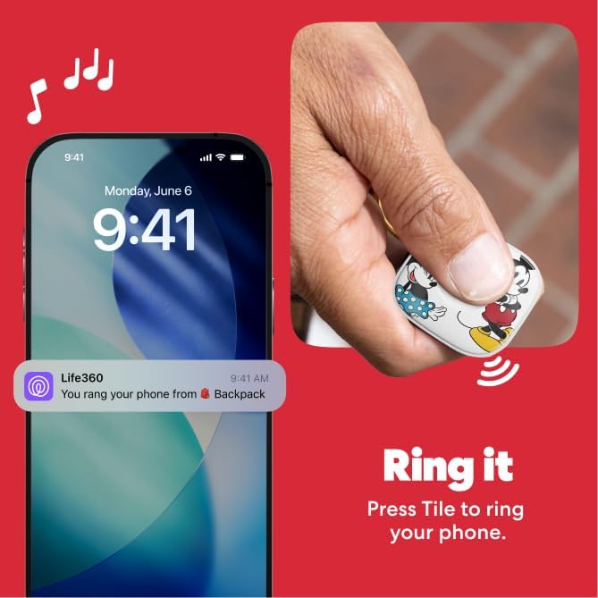 Life360 Tile - Mickey & Minnie - Bluetooth Tracker, Keys Finder and Item Locator for Keys, Bags and More. Phone Finder. Both iOS and Android Compatible. 1-Pack (White) - Image 5