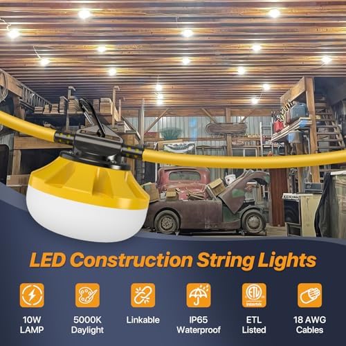 100FT LED Construction String Lights: Linkable 5000K 120V 10-Head - Image 2