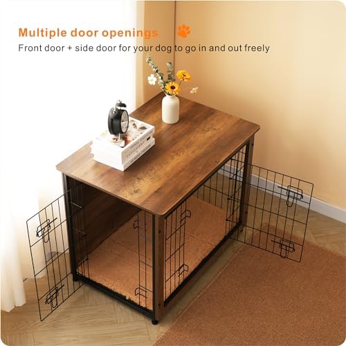 DWANTON 32.5" Dog Crate Furniture with Cushion, Wooden Kennel Table Indoor - Image 2