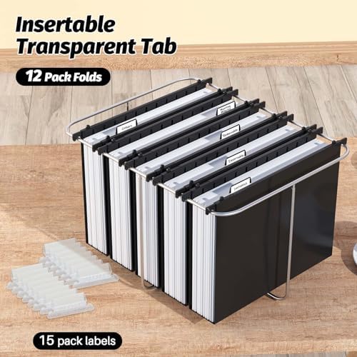 Shutex Extra Capacity Plastic Hanging File Folders,12 Pack Reinforced Hang Folders,Heavy Duty 2 Inch Expansion,Plastic Filing Cabinet Folders,Letter Size,Designed for Bulk Files, Medical Charts,Black - Image 6
