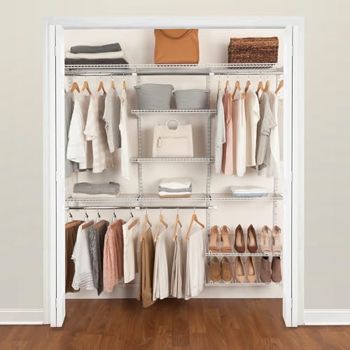 Rubbermaid Configurations Custom Closet Kit 6-10 Ft. Adjustable Metal Wire Shelving White Finish Expandable Organization System Hardware Included for Home Closet/Pantry/Laundry/Mudroom by Rubbermaid