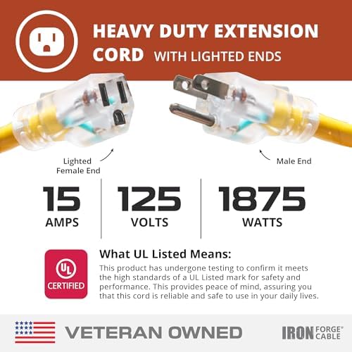 Iron Forge Cable 12 Gauge Heavy Duty Extension Cord, 200 Ft - Yellow SJTW - Image 3