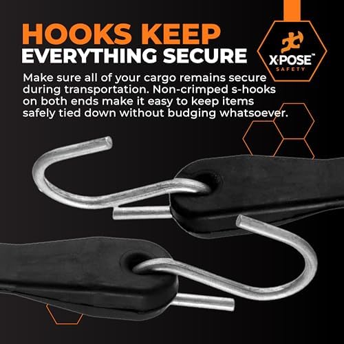 Rubber Bungee Cords with Hooks 10 Pack 9 Inch (14” Max Stretch) Heavy-Duty Black Tie Down Straps for Outdoor, Tarp Covers, Canvas Canopies, Motorcycle, and Cargo - by Xpose Safety - Image 5