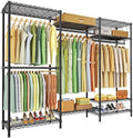 Ulif E13 Heavy Duty Clothes Rack（With 4 Hanger Rods & 8 Shelves） Freestanding Clothing Racks for Hanging Clothes，Adjustable Closet Organizer，Metal Garment Rack 63" W x16 D x77 H，Max Load 900LBS，Black by Ulif