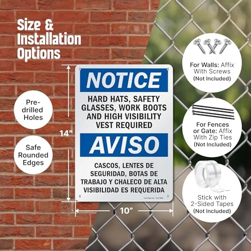 SmartSign - S-5992-AL-14 Notice - Hard Hats, Glasses, Boots, Vest Required Bilingual Sign By | 10" x 14" Aluminum (Pack of 2) - Image 4