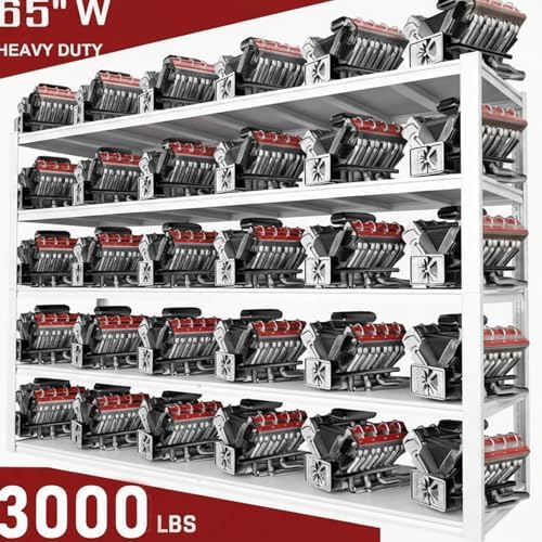 65" W Garage Shelving Unit, 65" W x 20" D x 84" H, Heavy Duty Garage Storage Shelves, 5 Tier Storage Rack Shelf, Industrial Adjustable Shelves for Basement Warehouse, White - Image 4