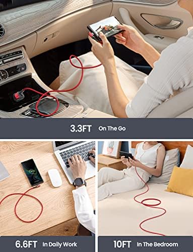 AINOPE USB C to USB Cable [3-Pack 3.3ft/6.6ft/10ft] 3.1A USB Fast Charge Right Angle, Resistant Nylon Braided USB C Charging Cable Compatible with Galaxy S21 S20 Plus, Note 20 10 9, Moto - Image 6