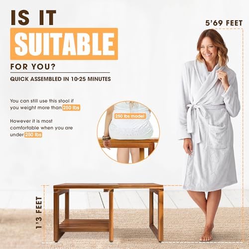 Adjustable Length 29 Inches Shower Stool Bench Chair Waterproof with Storage Shelf for Shaving Legs, Spa, Bath Seat in Bathroom, Inside Shower for Adults Seniors Elderly (Small 29 in) - Image 3