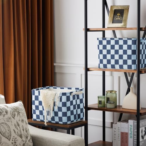 Ohocut Navy Blue Checkered Canvas Basket, Rectangular Organizing Decorative Storage Basket for Kids Dog Toy, Cute Aesthetic Race Cars Boy Room Decor for Home, Kitchen, Bedroom, Classroom, Shelves - Image 3