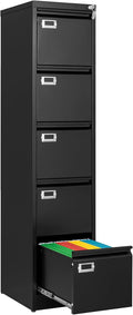 File Cabinets - 5 Drawers Vertical 17.8" Deep Lockable Filing Cabinet - Black & by Fesbos