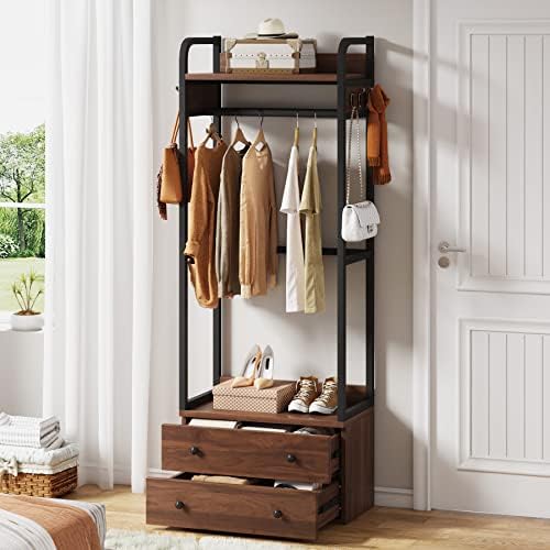 Tribesigns Freestanding Closet Organizer Small Clothes Rack Coat Rack with Drawers and Shelves, Heavy Duty Small Garment Rack Industrial Hall Tree for Hallway, Entryway, Bedroom by Tribesigns