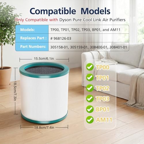 2 Pack TP01 Filter Replacement for Dyson Tower Purifier Pure Cool Link - Image 2