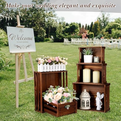 CroBlissful 5 Pack Wooden Crates for Display Rustic Nesting Crates, Brown - Image 5
