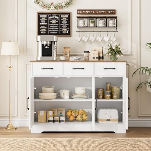 HOSTACK Kitchen Buffet Cabinet with Storage, Sideboard Coffee Bar, White - Image 4