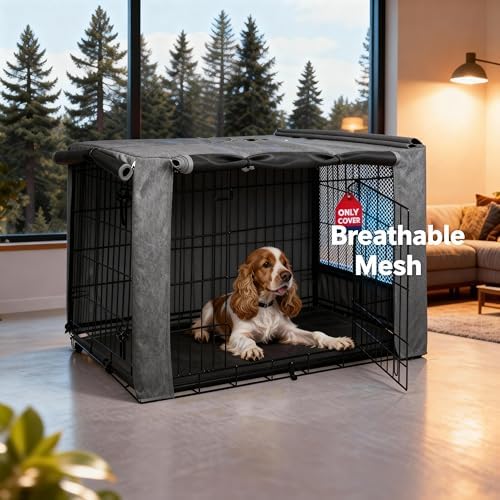 HiCaptain 48-Inch Dog Crate Cover with Mesh, Waterproof Kennel Cover, Grey - Image 2