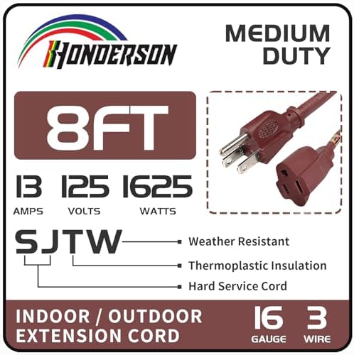 8 Ft Brown Outdoor Extension Cord 16 Gauge Grounded Plug for Lights - Image 2