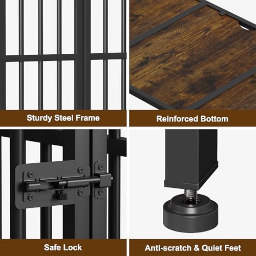 Easycom 31" Dog Crate Furniture Foldable, No Assembly, Rustic Brown - Image 6