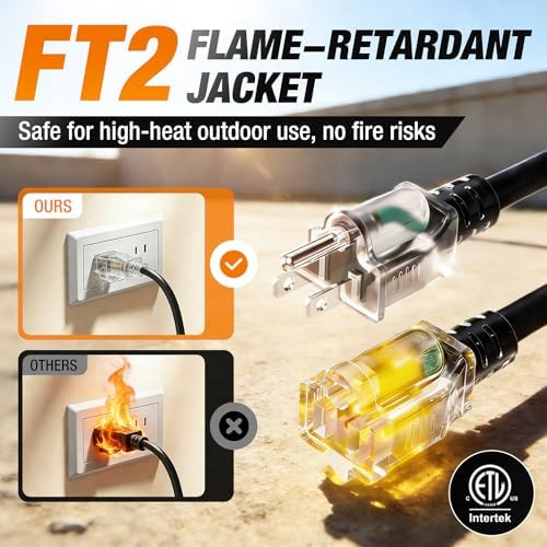 12/3 Gauge Outdoor Extension Cord 3 FT Heavy Duty Waterproof Black - Image 5