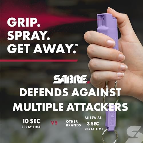 Sabre Pepper Spray with Quick Release Keychain for Self Defense – Maximum Police Strength OC Spray with UV Marking Dye, Twist Lock Safety, Finger Grip, 10‑Second Spray, 14‑ft Range, Made in USA - Image 3