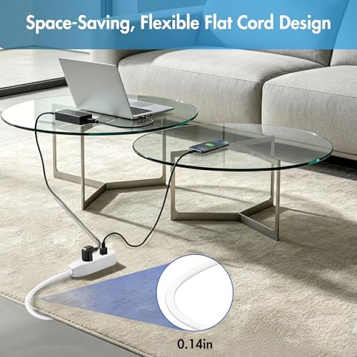 3 Outlets Flat Plug Extension Cord 15FT, 3 Prong Thin Grounded Power Strip, Right Angled Flat Plug, Low Profile Flat Indoor Cable, NISPT-2 16/3 AWG, 13A/125V/1625W, ETL Listed, White, 25 Zip Ties - Image 6