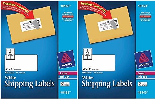 Avery Shipping Labels With TrueBlock Technology for Laser and Inkjet Printers, White, 2 x 4 Inches, 100 Count (2 Pack) by Avery