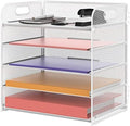 Supeasy 5 Trays Paper Organizer Letter Tray with Handle-Mesh Desk File Holders, Paper Sorter Desk Organizer for Office, Home, Classroom or School, White by SUPEASY