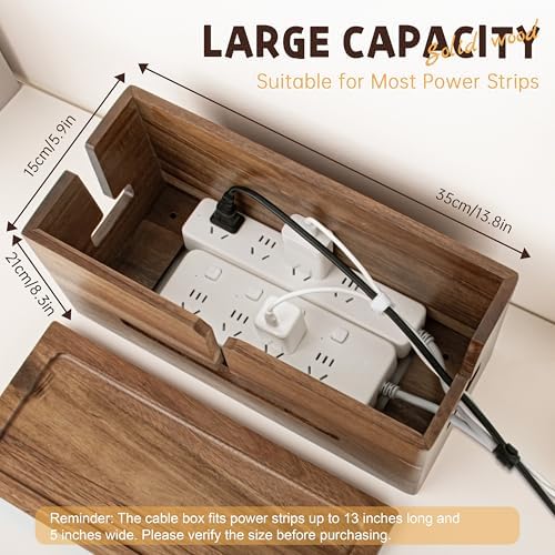Brown Wood Large Cable Management Box for Power Strip and Cord Hideaway - Image 3