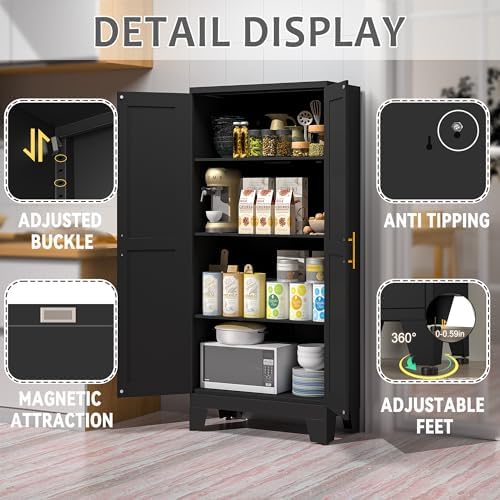GAIOUS 61.02" Kitchen Pantry Cabinet, Black Metal Pantry Storage Cabinet - Image 3