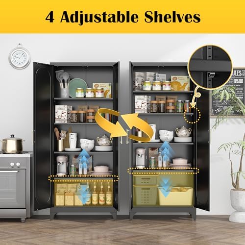 Steeloong 75"Metal Pantry Storage Cabinet with Doors & 4 Adjustable Shelves - Image 4