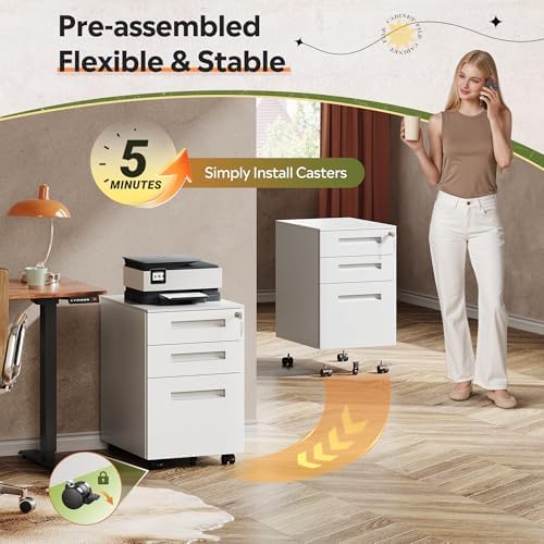 DEVAISE 3 Drawer File Cabinet with Lock, Fully Assembled Except Casters - Image 4
