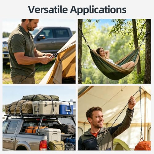 4 Pack Adjustable Rope Tensioner Set with Alloy Buckles and Storage Bag, Tie Down Ropes for Tent, Tarp, Hammock, Clothesline, Luggage & Outdoor Use (Black) - Image 5
