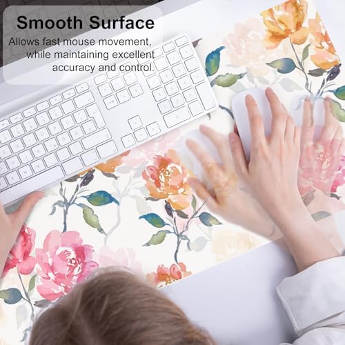 QiyI PU Leather Large Mouse Pad, Office Desk Mat, 31.5" x 11.8", Peonies - Image 4