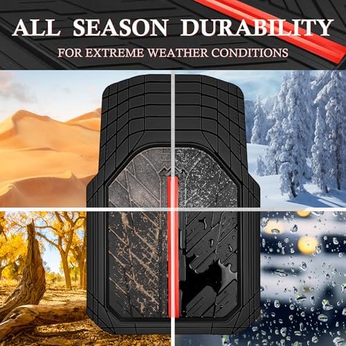 CAR PASS Metal Medium Rubber Floor Mats for Car Heavy Duty Car Mats All Weather, Universal Trim to Fit for Truck SUV Vehicle Automotive Floor Mats, Waterproof Car Mats 4 Piece Black and Red - Image 5