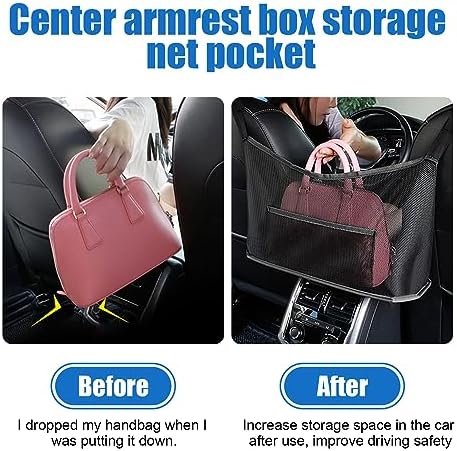 Ziciner Car Net Pocket Handbag Holder, Organizer Mesh Bag Between Two Seat, Driver Storage Netting Pouch for Handbag Purse, Barrier of Backseat Pet Kids, Car Accessories for Women Men (Black) - Image 3