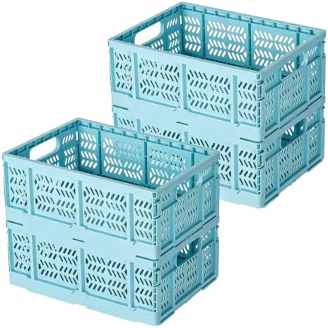 4-Pack Plastic Storage Crates,20L Foldable Baskets,Collapsible Crates, Storage Baskets and Bins for Home Storage, Office Products(Lt Blue) by MakeLifeSimpleandEfficient