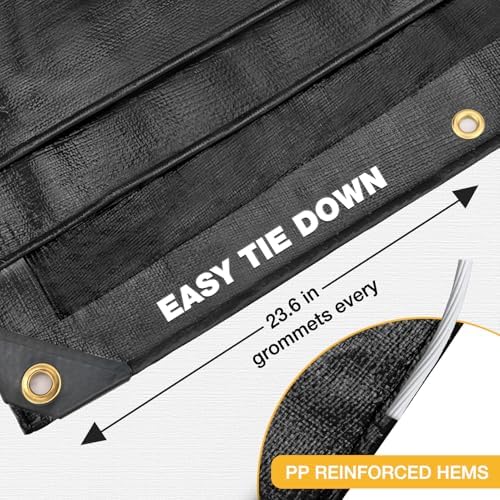 Winpull Heavy Duty Tarp 14 Mil Tarp Waterproof Black 20x20 FT, UV Resistant Poly Tarp with Reinforced Grommets for Camping, Boat Cover, Patio Furniture, Roof, Firewood Pile - Image 3
