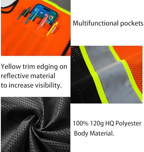 Safety Vest Customize Logo with 5 Pockets & Zipper Reflective High Visibility Vest Class 2 Outdoor Workwear - Image 2