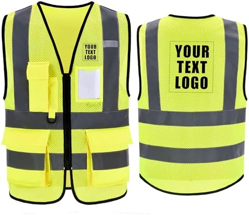 High Vis Safety Vest Reflective Strips, Multi-Pocket Design, Available in Yellow,Orange,black,Pink,blue,Red,purple by Unknown