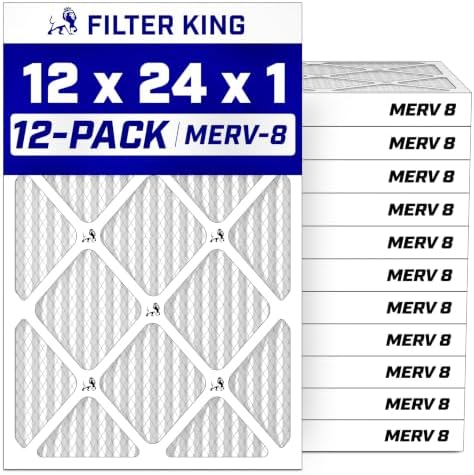 Filter King 12x24x1 Air Filter (MERV 8) (12-Pack) Dust & Allergy Control AC Furnace Filters, MADE IN USA, HVAC, Pleated, Electrostatic (Actual Size: 11.5 x 23.5 x .75) by FilterKing