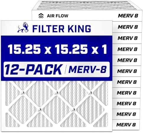 Filter King 15.25x15.25x1 Air Filter MERV 8, AC Furnace Filters (12-Pack) by FilterKing