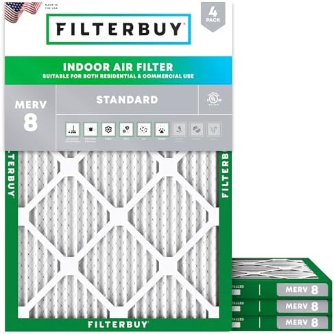 Filterbuy 14x16x1 Air Filter MERV 8 Dust & Allergy Defense (4-Pack) by Filterbuy