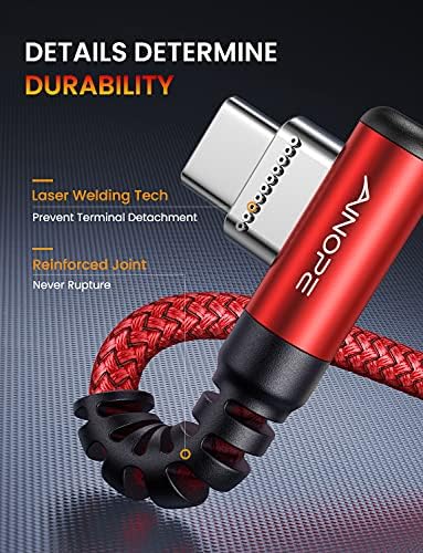 AINOPE USB C Cable 60W 2-Pack 6.6ft Nylon Braided USB C to USB C Cable Type C Charger Fast Charging Right Angle USBC Cable Charger Cord for iPhone 16 Pro Max 15 Plus Samsung S24 S23 iPad Pro Red - Image 6