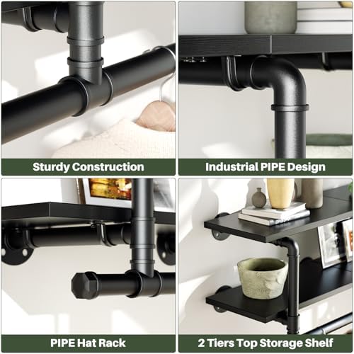 Aheaplus Industrial Pipe Clothing Rack, Wall Mounted Closet Shelf with Rod - Image 3