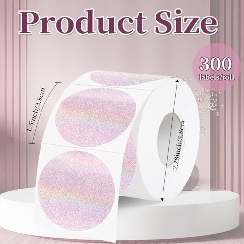 1.5 Inch Thermal Labels,Holographic Circle Direct Thermal Stickers,for Address Design DIY Logo Business(300 pcs/Pink dots) - Image 2